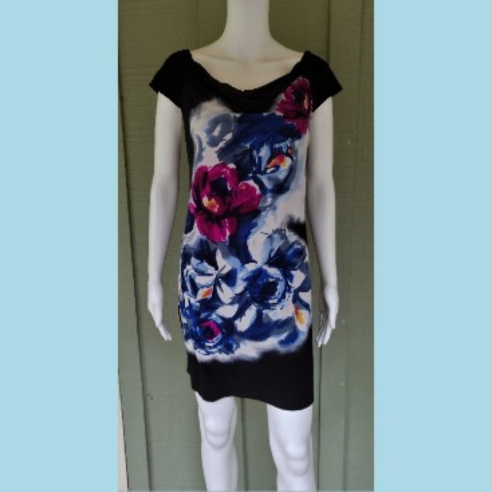 MAGGY LONDON Black Floral Shift DRess 14